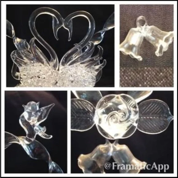 Vintage Wedding Cake Top Elegant Heart Sculpture w Swans and Doves Blown Glass